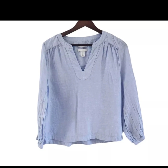 H Halston 100% Linen Long Sleeve Blouse Womens Size Small Baby Blue - Picture 1 of 6